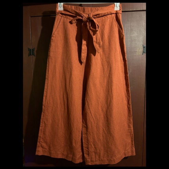 NWOT Urban Outfitters Linen Tie Front Wide Leg Cropped Pants Rust Orange Size M - Picture 3 of 15